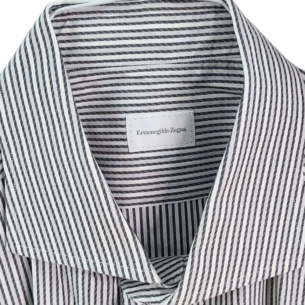 Ermenegildo Zegna Men's Shirt 👔 with Black/Dark Charcoal and White Stripes